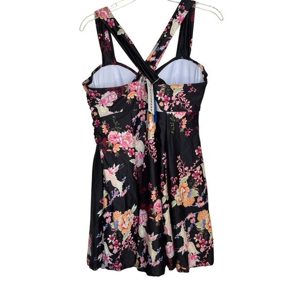 Cocopear Womens Black Floral One-Piece Swimsuit With Crossover Straps Size 3XL - Picture 2 of 14